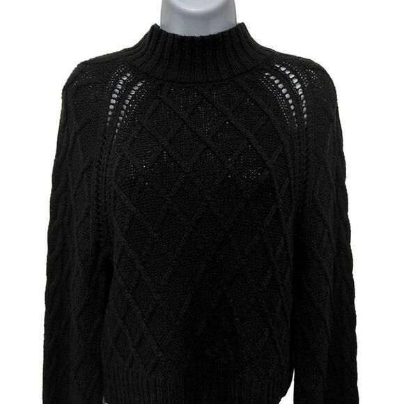American Eagle Cable Knit Balloon Sleeve Chunky Mock Neck Sweater Top - Picture 6 of 10